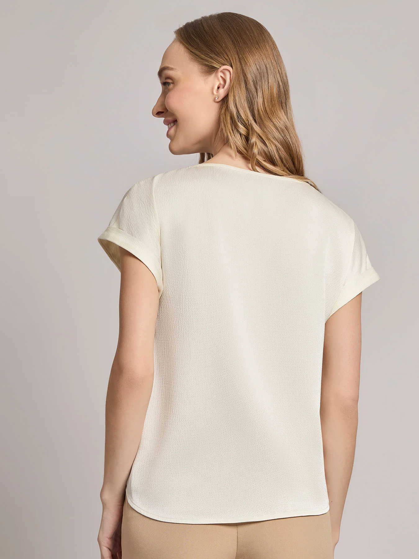 Button Detail Blouse, Hammered Satin - Image 3
