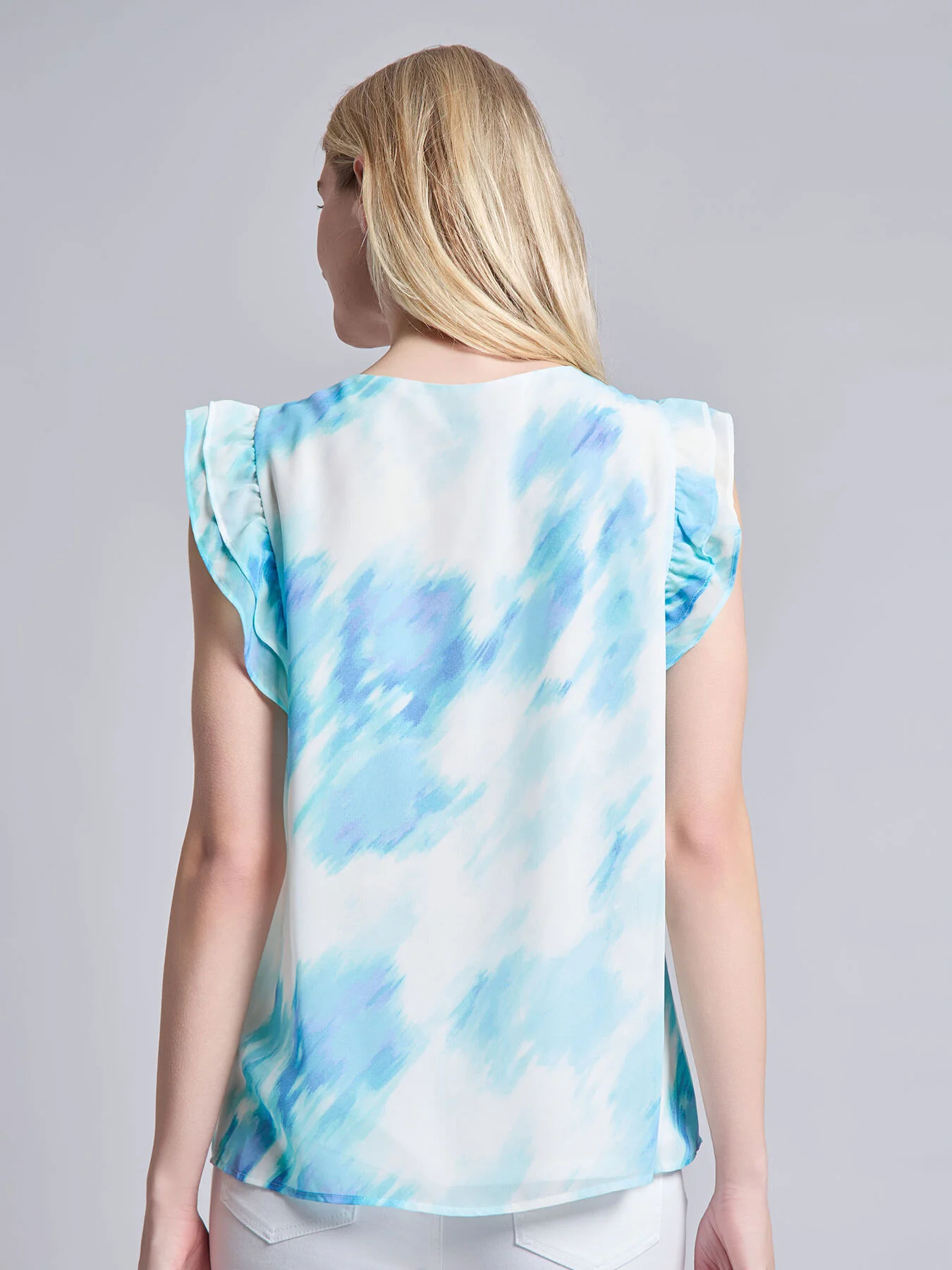 Flutter Sleeve V-Neck Blouse, Crepe De Chine - Image 3