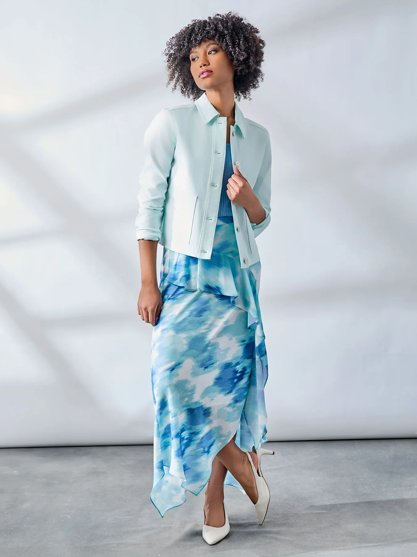 Petite Pull-On Ruffle Trim Midi Skirt - Image 5