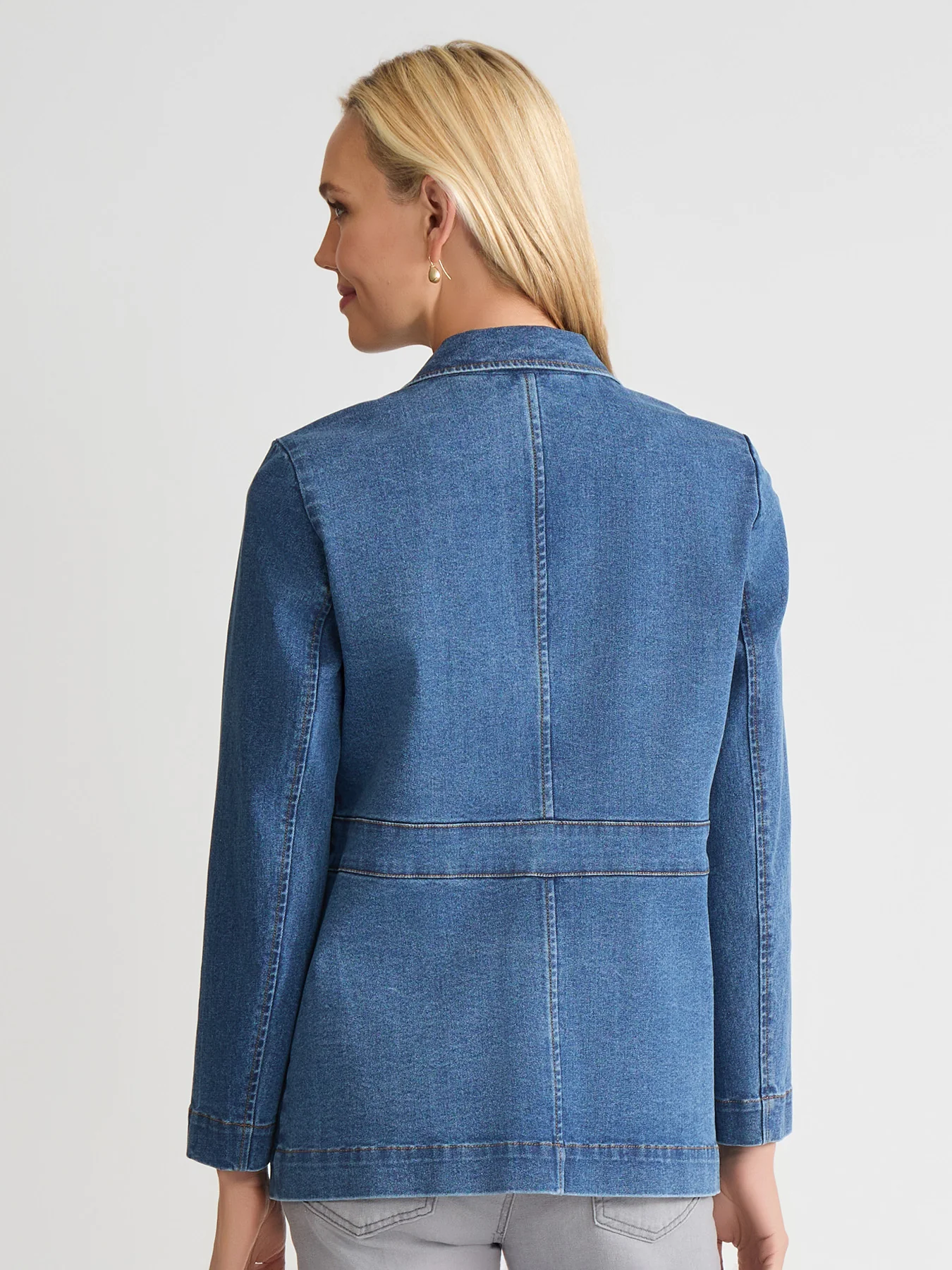 Petite Two Button Denim Blazer, Oasis Wash - Image 3