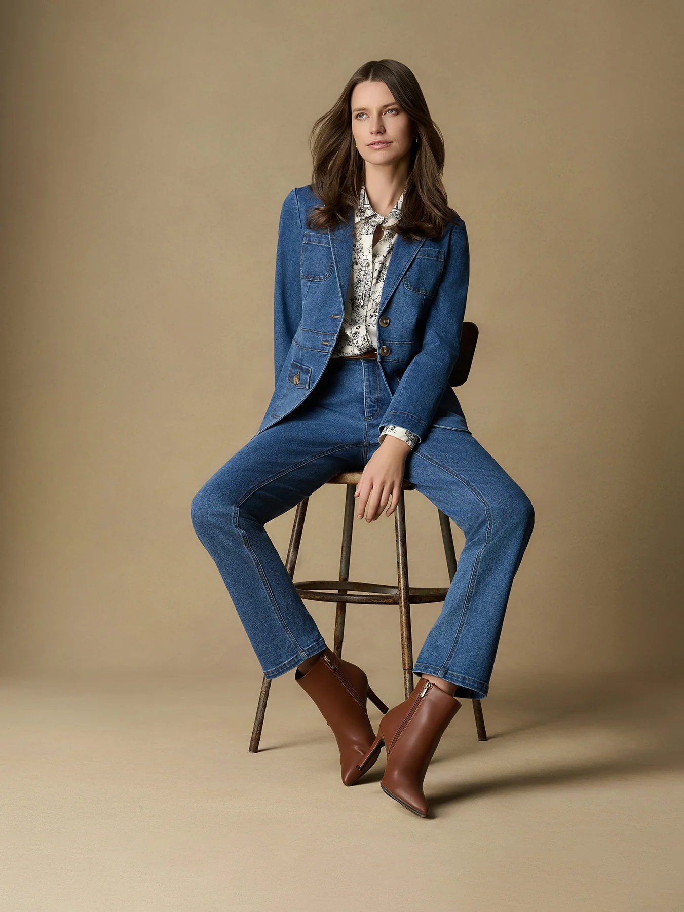 Petite Two Button Denim Blazer, Oasis Wash - Image 4