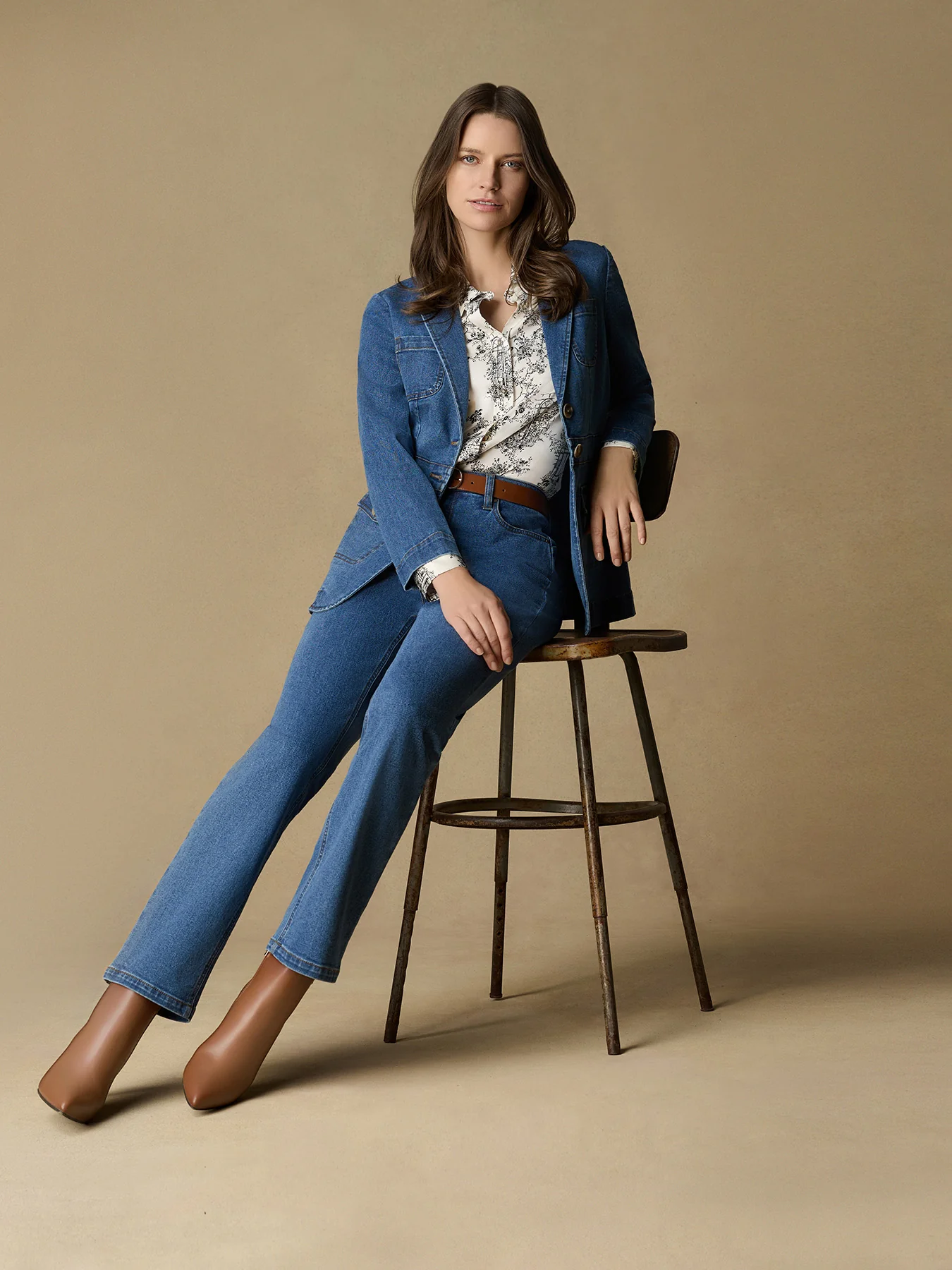 Petite Two Button Denim Blazer, Oasis Wash - Image 6